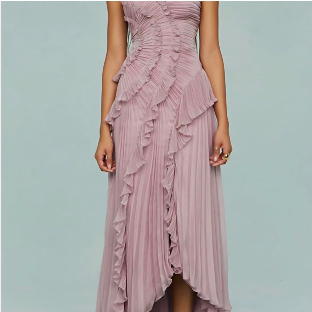 Pleated Ruffle Lavender Wedding Dress